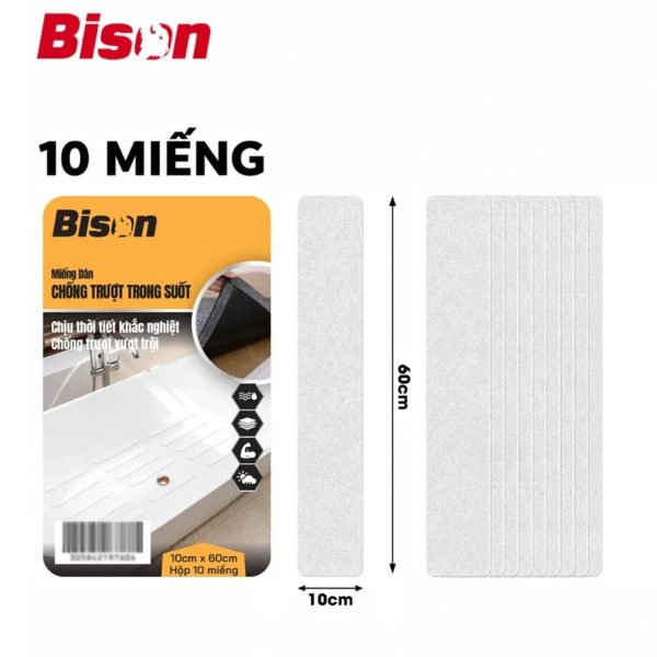 Combo 10 miếng băng keo chống trượt trong suốt PEVA 10cm x 60cm BSASTR1060P10