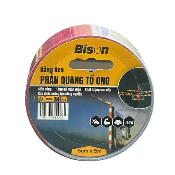 Cuộn băng keo phản quang sọc trắng đỏ 5cm x 5m BSRFRW0505