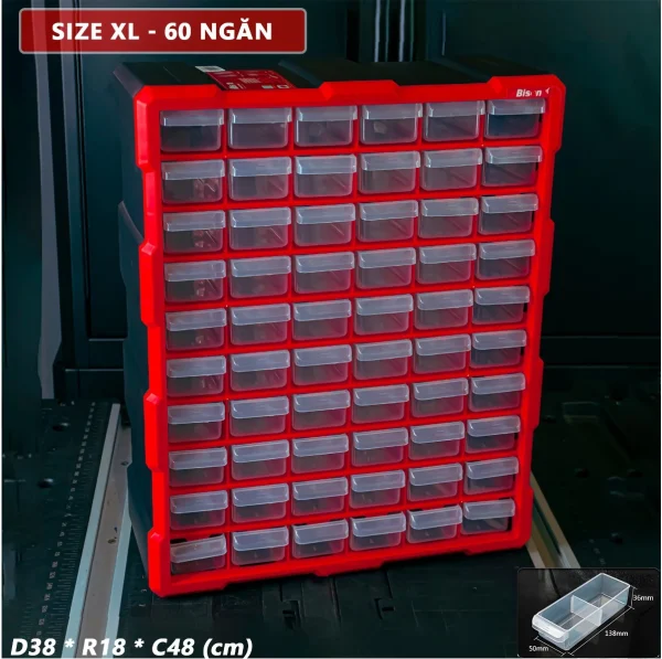 Tủ Đựng Đồ Nghề Nhựa 60 Ngăn Bison BS386202D