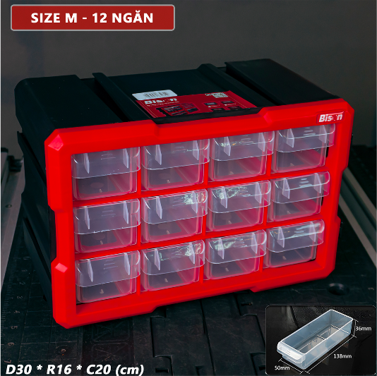 Tủ Đựng Đồ Nghề Nhựa 12 Ngăn Kết Nối Bison BS386881D